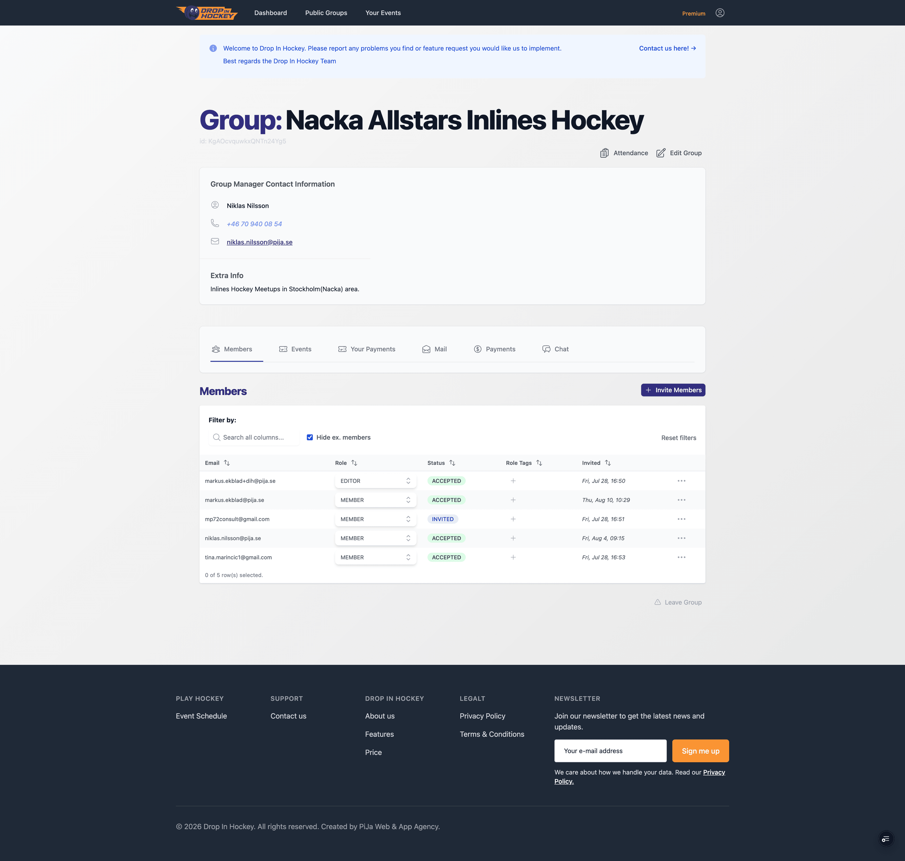 Grupphantering i Drop In Hockey